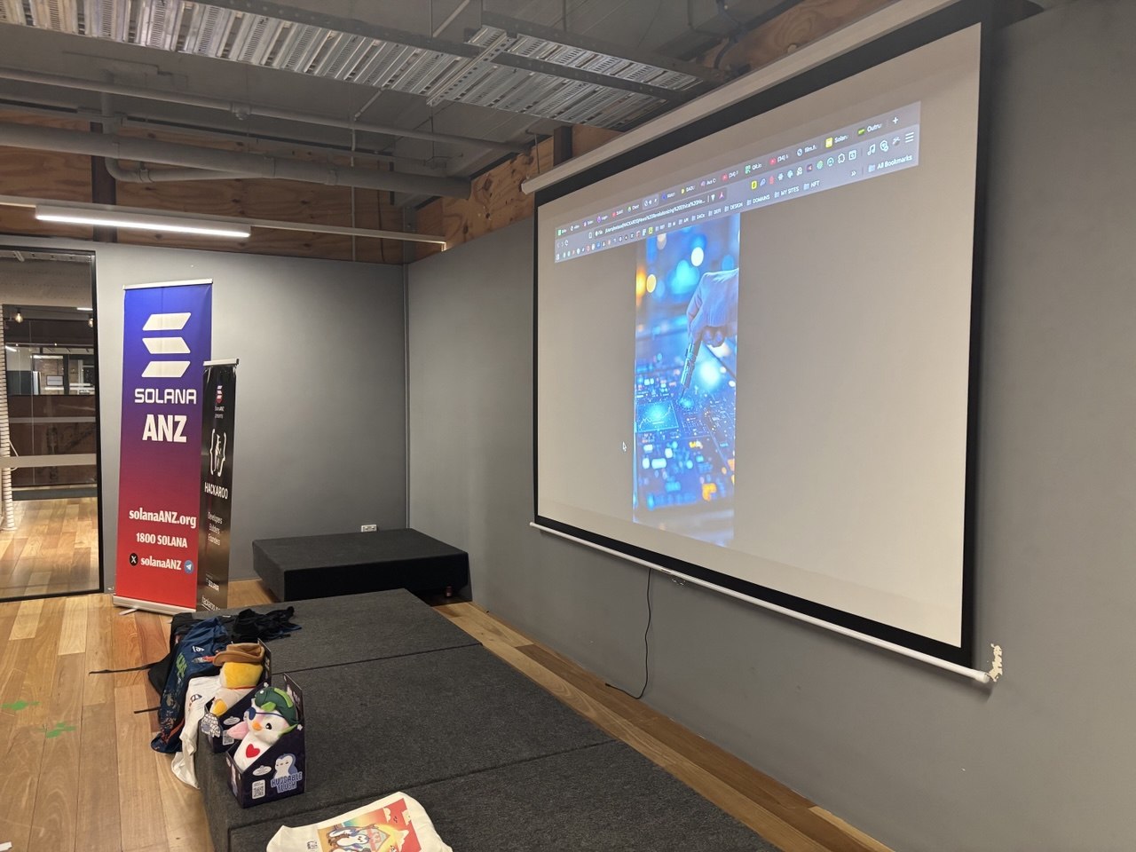 Tech demo slide on the projector