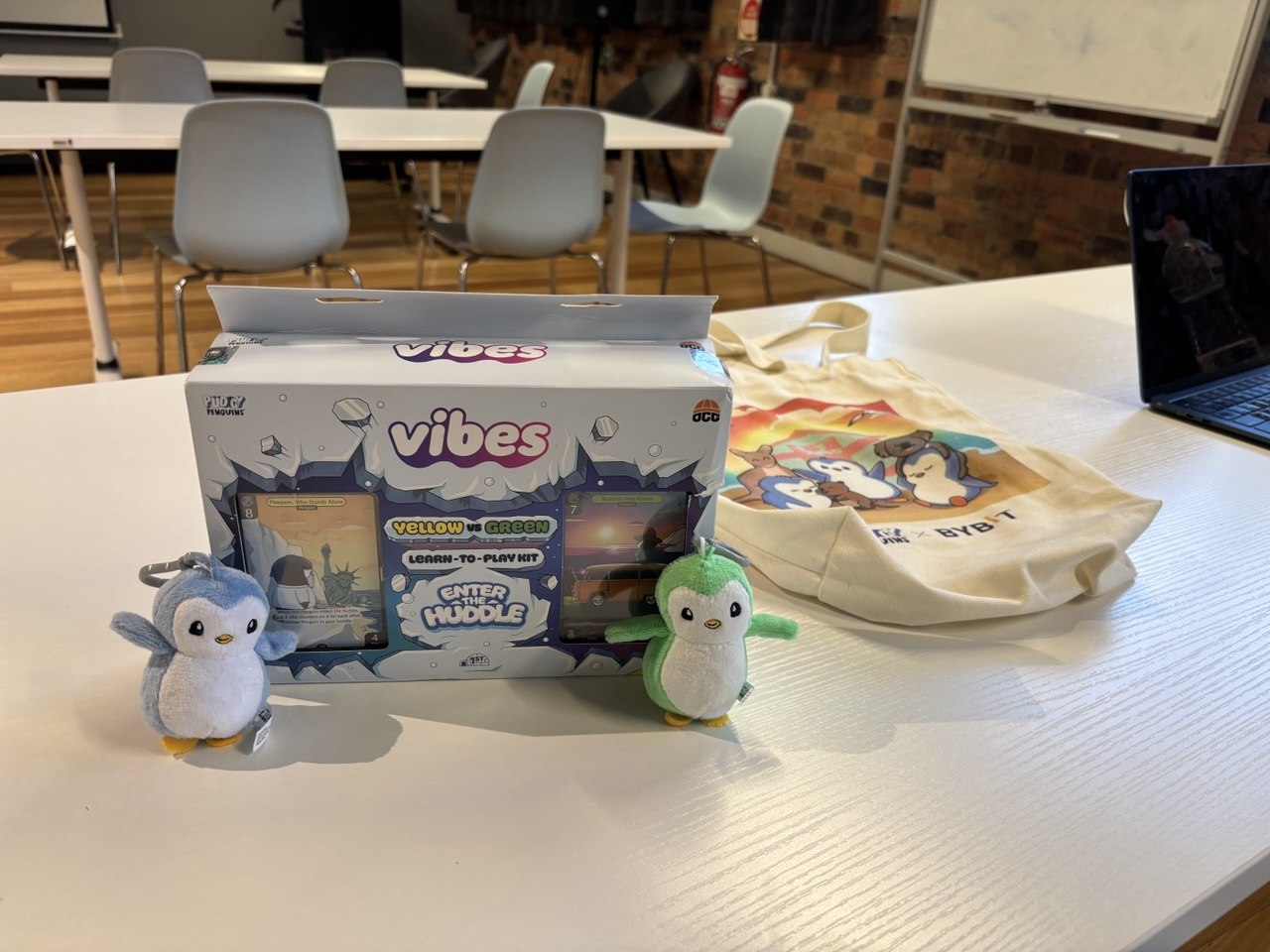 Pudgy Vibes learn-to-play kit and penguin keychains