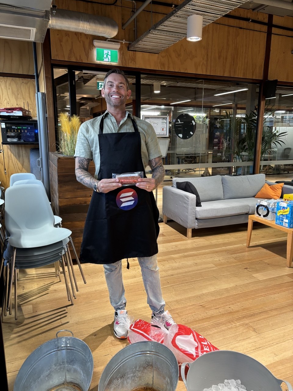 BBQ host in Solana apron