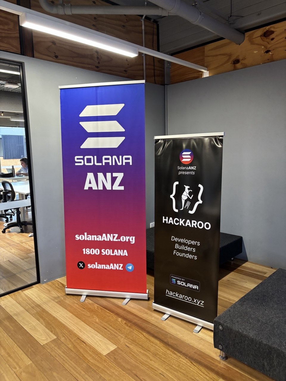 Solana ANZ and Hackaroo pull-up banners