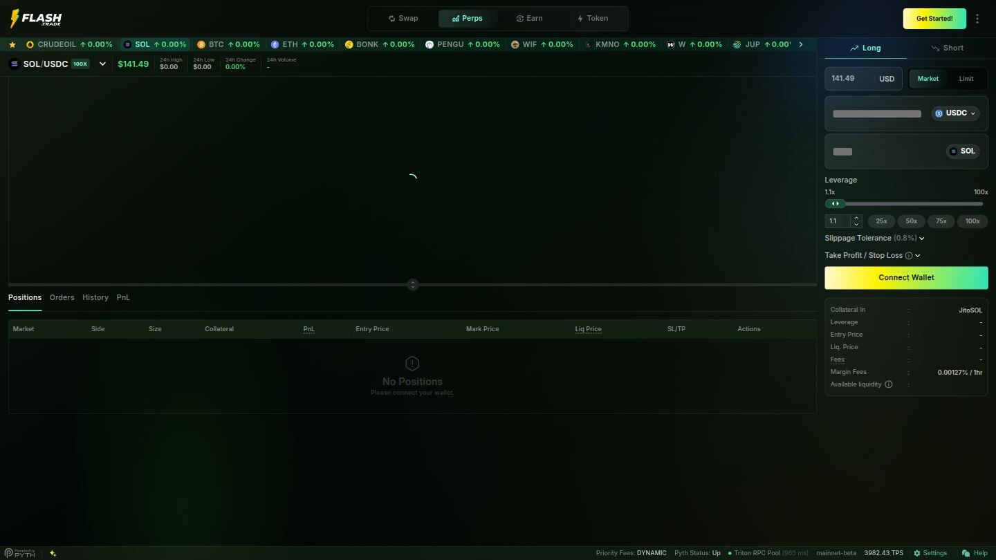 Flash Trade platform screenshot